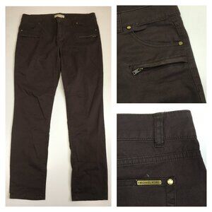 MICHAEL KORS Brown Faux Zip Pockets Logo Hardware 5 Pocket Jeans